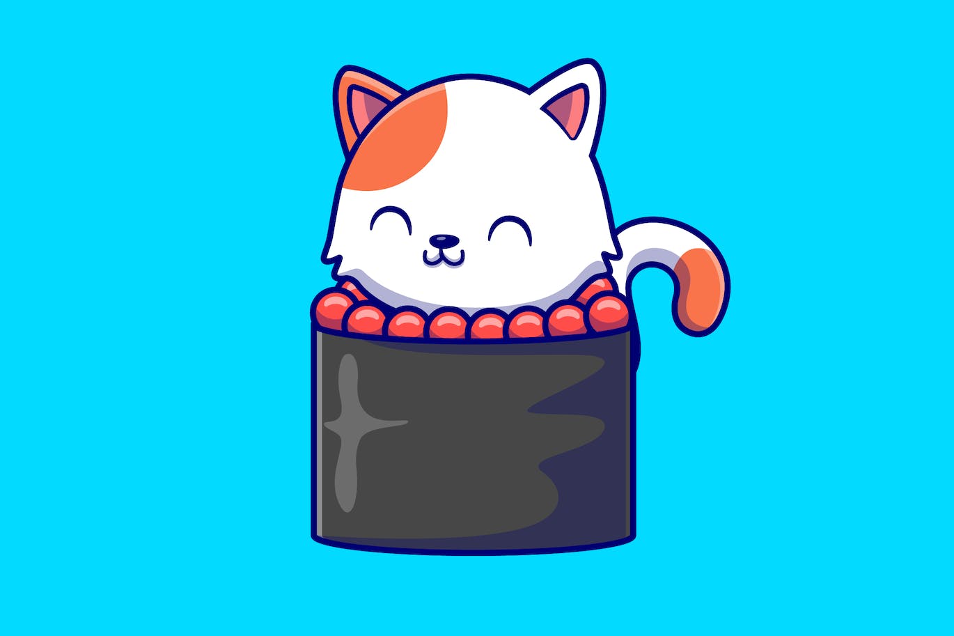 可爱的寿司猫卡通插画 Cute Cat Sushi Cartoon Illustration-1