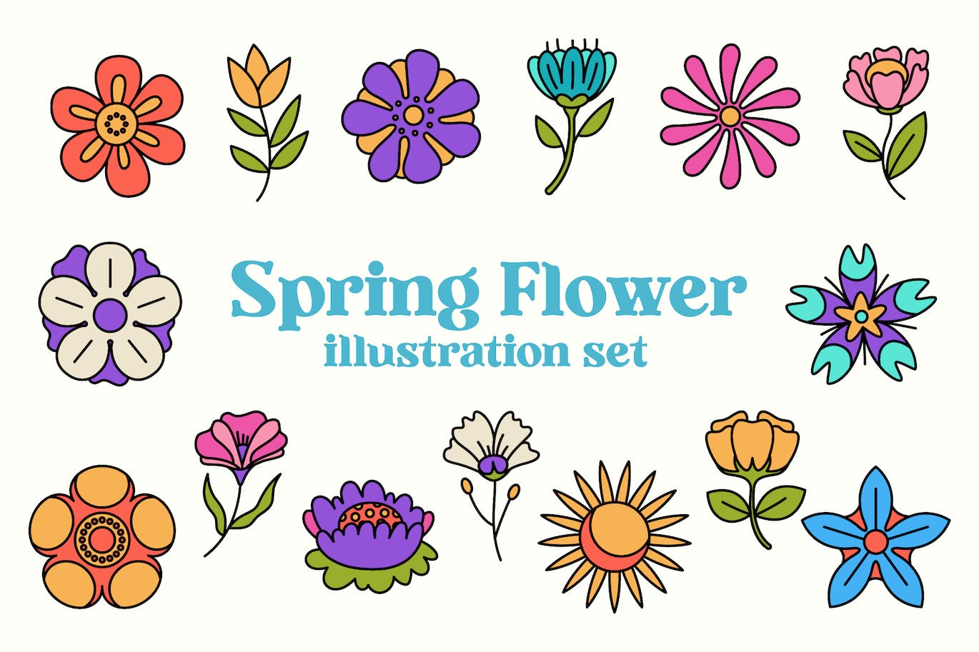 春天花朵矢量插画集 Spring Flower Illustration Set-1