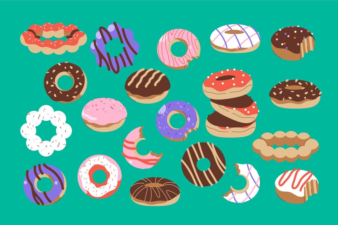 扁平设计的甜甜圈矢量插画集 Pink Flat Design Doughnut Illustration Set-2