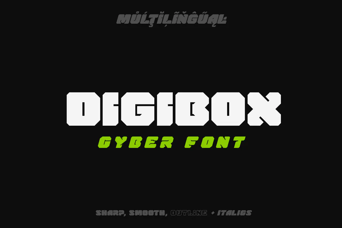 未来赛博朋克高科技氛围的英文正方块装饰字体 - DigiBox 设计字体 第7张