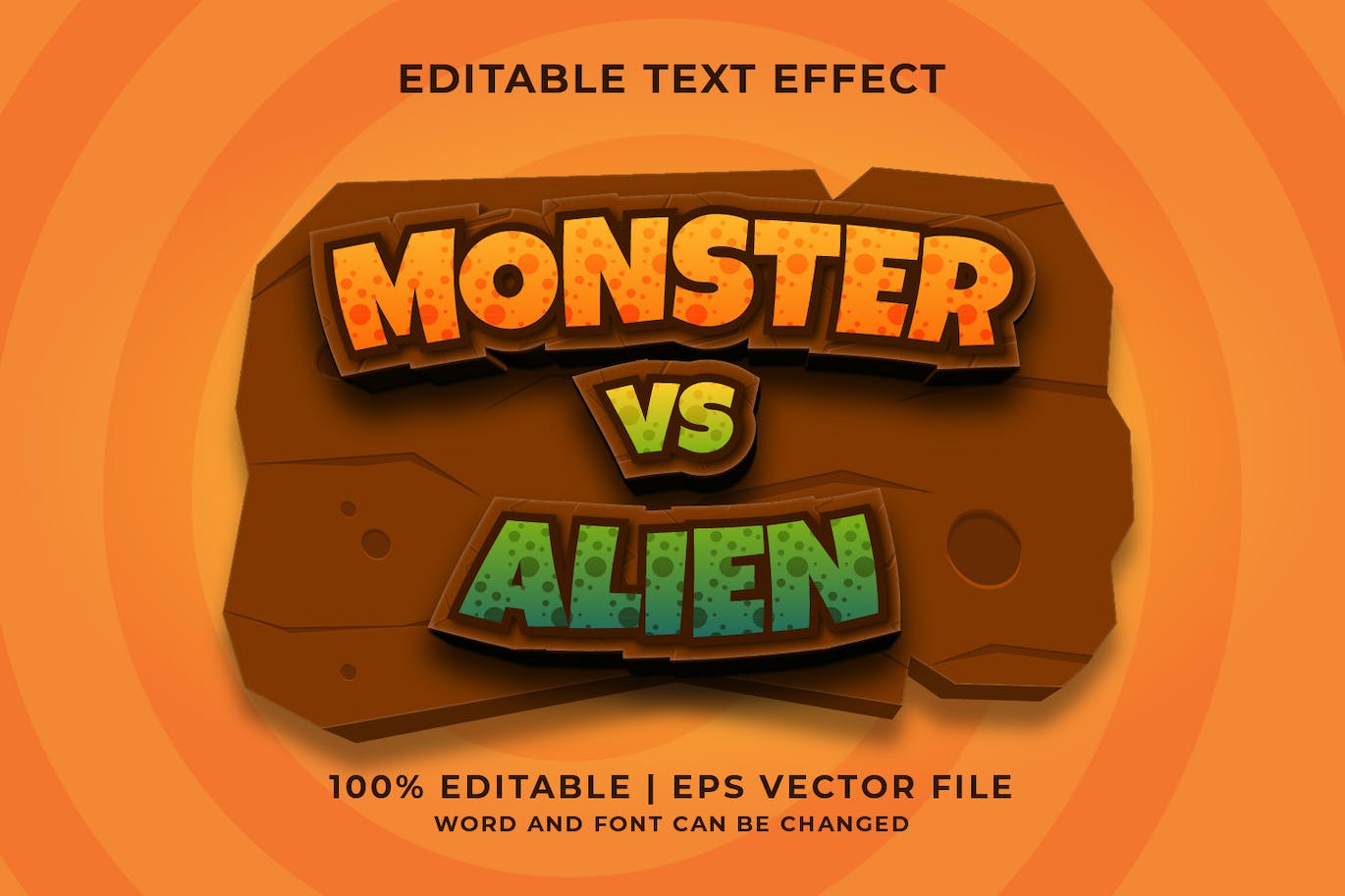 怪物与外星人主题立体字矢量可编辑文本效果AI模板 Monster Vs Alien Vector Editable Text Effect-1