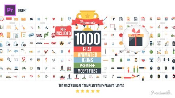 Premiere预设-1000个MG扁平化多类型Icon图标动画PR预设 Flat Animated Icons