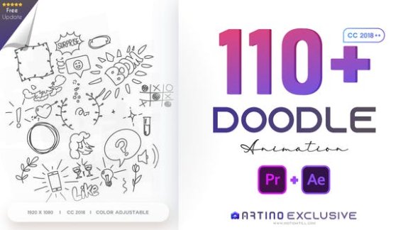 AE/PR脚本模板-110个可爱卡通手绘涂鸦图形动画预设 Animated Doodles Pack