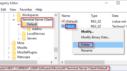 Win10如何删除远程桌面连接的历史记录条目