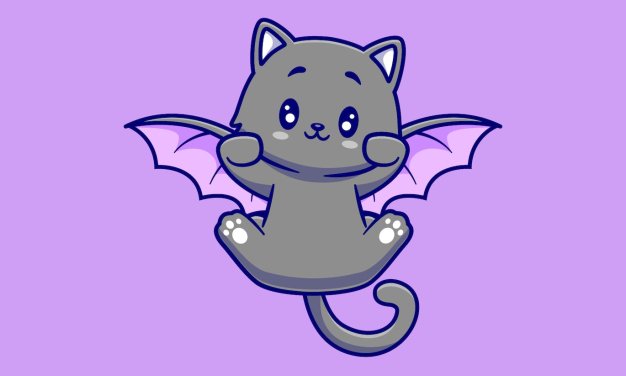 可爱的蝙蝠猫矢量图形 Cute Cat Bat Flying Cartoon Illustration