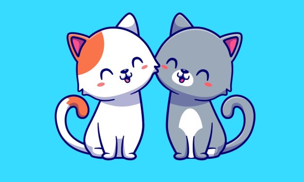 可爱的猫情侣卡通插画 Cute Cat Couple Illustration Cartoon