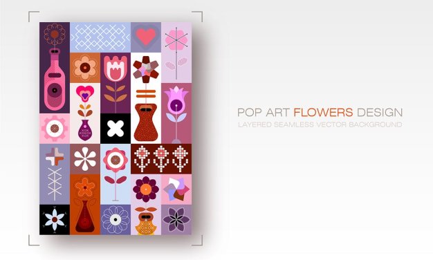 波普艺术花卉设计无缝矢量背景 Pop Art Flower Design seamless vector background