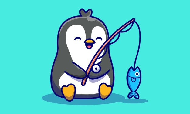 可爱的企鹅钓鱼卡通插画 Cute Penguin Fishing Cartoon Illustration