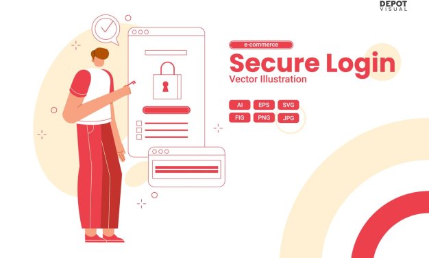 安全登录矢量插画 Secure Login Vector Illustration