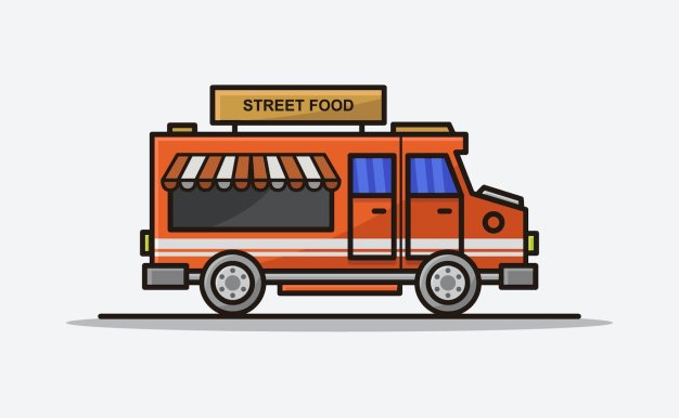 摆摊文化街头食品车矢量插画 Street Food Van Illustrated In Vector