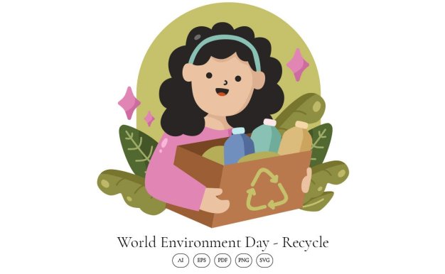 世界环境日-回收场景插画 World Environment Day – Recycle Scene Illustration