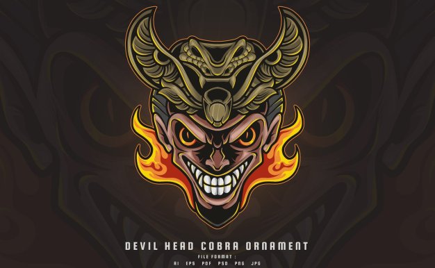 魔鬼头眼镜蛇装饰品插画 Devil Head Cobra Ornament