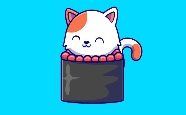 可爱的寿司猫卡通插画 Cute Cat Sushi Cartoon Illustration