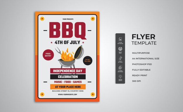 烧烤派对宣传单设计 4 Of July BBQ Party