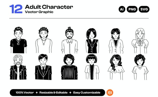 成人角色矢量插画集 Set of Adult Character Vector Illustration