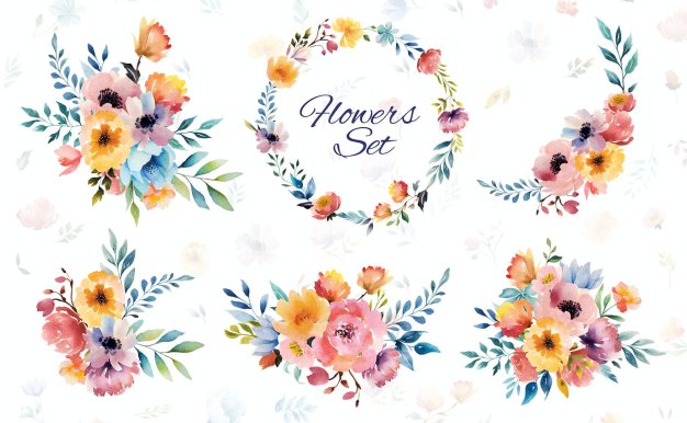 鲜花花束水彩插画素材 Watercolor Illustrations Flowers Bouquet