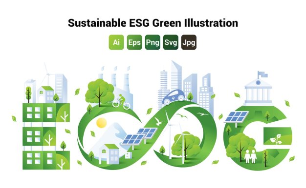 可持续发展概念ESG绿色环保插画 Sustainable ESG Green Illustration