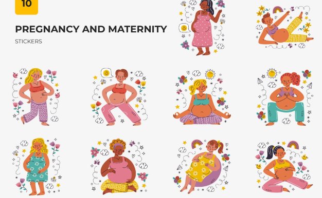 怀孕和孕妇主题贴纸插画 Pregnancy And Maternity Stickers