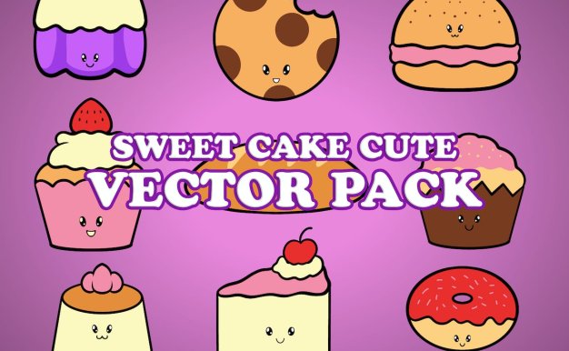 可爱的蛋糕卡通插画矢量素材 Cute Cake Cartoon Illustration Vector Pack