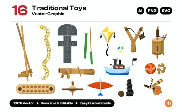 印度尼西亚传统玩具矢量图形素材 Vector Indonesia traditional toys collection