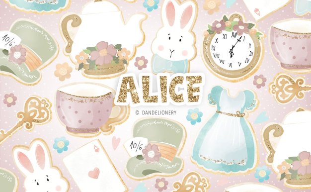 爱丽丝梦游仙境设计水彩插画素材 Alice design