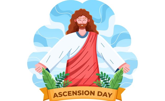 耶稣升天概念矢量插画 Jesus Ascending to Heaven On Ascension Day