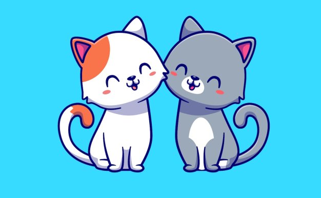 可爱的猫情侣卡通插画 Cute Cat Couple Illustration Cartoon