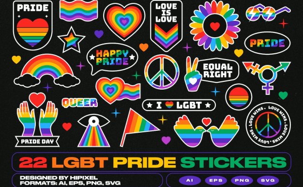 22 张 LGBT 彩虹贴纸图案矢量图形素材 22 LGBT Pride Rainbow Stickers