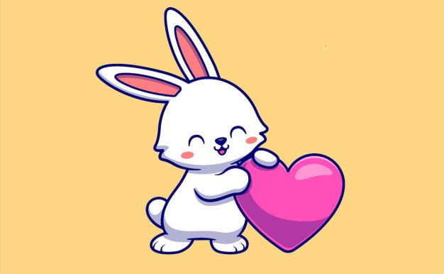 可爱兔子与爱心卡通插画素材 Cute Rabbit With Love Heart Cartoon Illustration