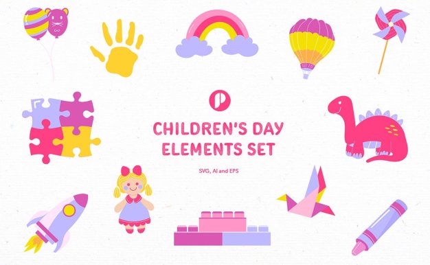 小粉红儿童节元素插画套装 Pinky children’s day elements set