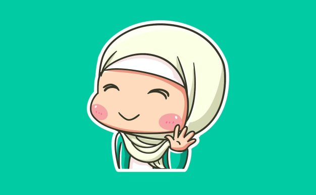 可爱的头盖女性矢量插画 Cute Female Hijab Smile and Wave Hi Illustration