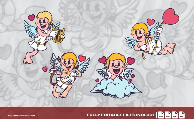 丘比特复古卡通插画集 Cupid Retro Cartoon Illustration Set