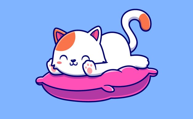 可爱的猫躺在枕头上卡通插画 Cute Cat Laying On Pillow Cartoon Illustration