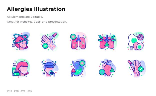 医学过敏症矢量插画 Allergies Illustration