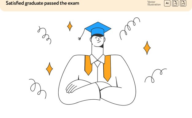 学生毕业矢量插画素材 Satisfied Graduate Passed the Exam