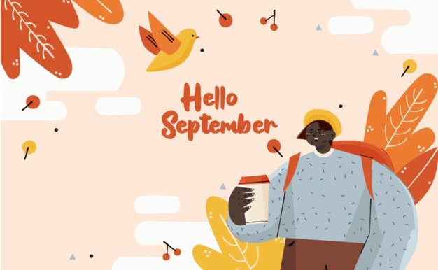 “你好，秋天”矢量插画背景图 Hello September Autumn Background Illustration