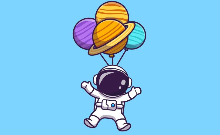 可爱的宇航员与行星气球漂浮矢量插画 Cute Astronaut Floating With Planet Balloon