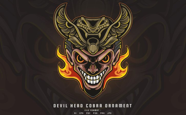 魔鬼头眼镜蛇装饰品插画 Devil Head Cobra Ornament