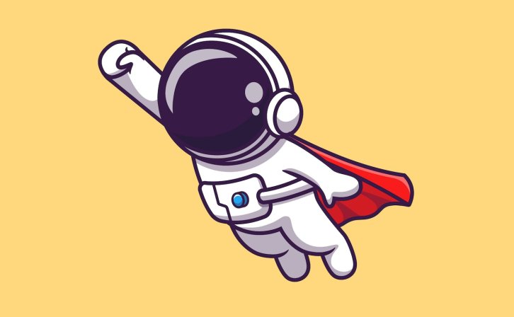 宇航员超级英雄飞行卡通矢量插画 Cute Astronaut Super Hero Flying Cartoon