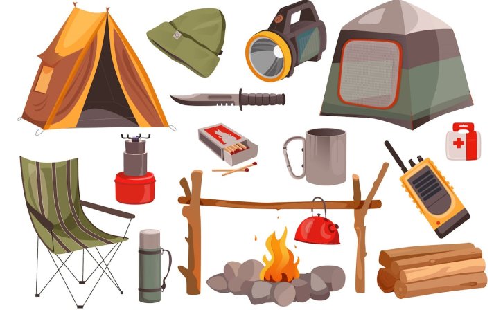 露营远足旅行元素矢量插画 Camping Hiking Set