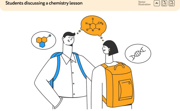 学生讨论场景矢量插画素材 Students Discussing a Chemistry Lesson