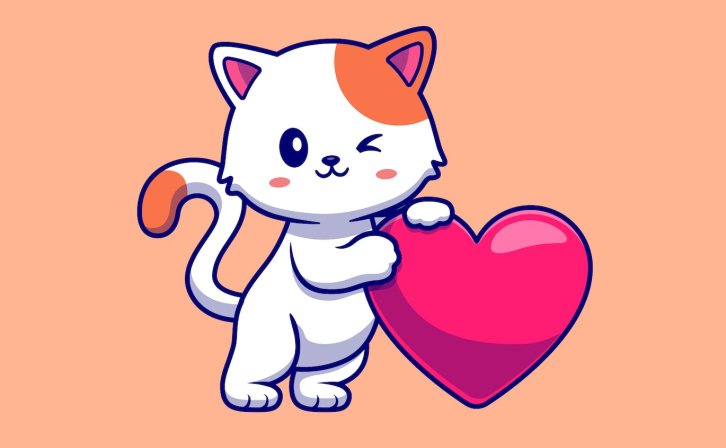 可爱猫与爱心卡通插画 Cute Cat With Love Heart Cartoon Illustration