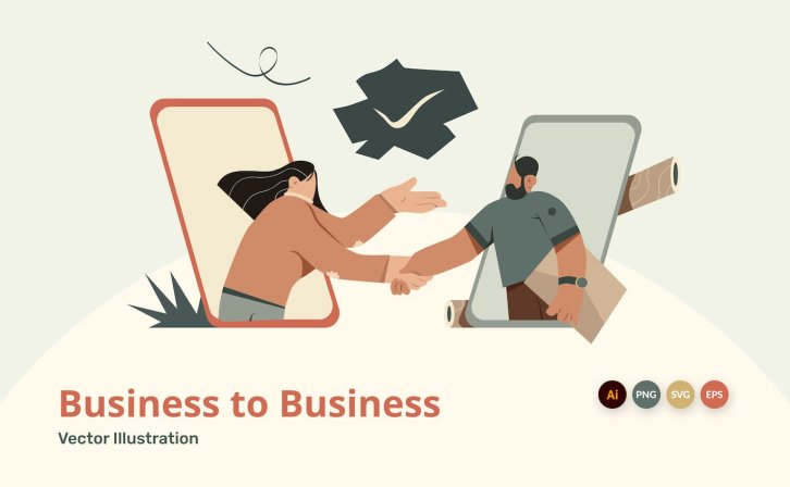 B2B电商合作概念插画 Business to Business Illustration