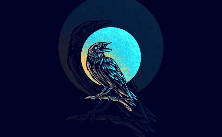 月亮乌鸦动物徽章插画 raven animal illustration