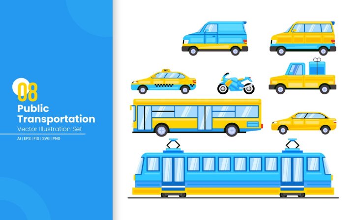 公共交通工具矢量插画集 Public Transportation Vector Illustration Set