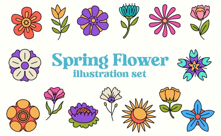 春天花朵矢量插画集 Spring Flower Illustration Set