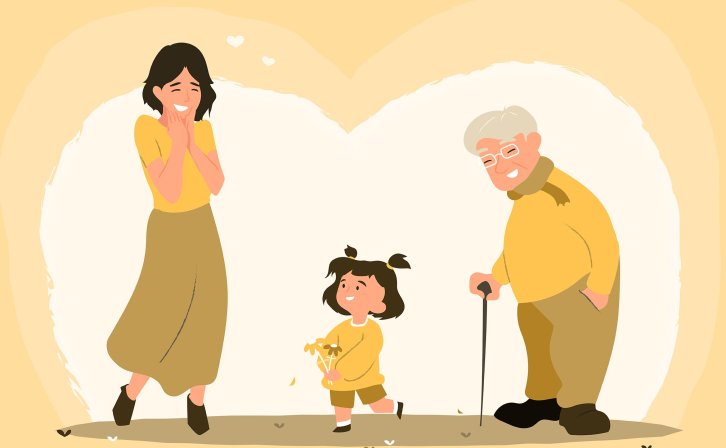 3代女性人物扁平插画 3 generations – Flat Illustration