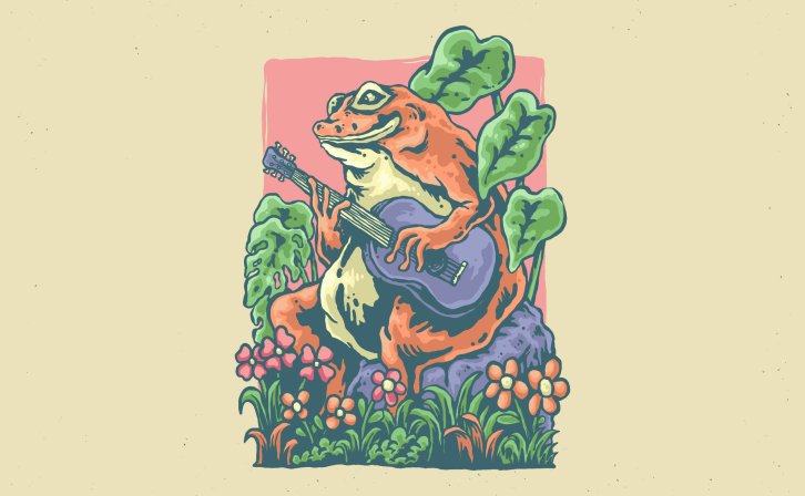 弹吉他青蛙设计插画 illustration of frog playing guitar design