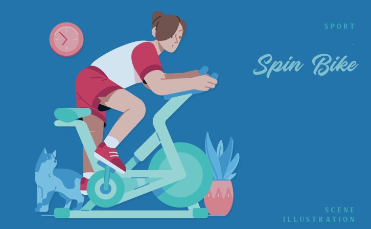 动感单车运动场景插画 Sport – Spin Bike Scene Illustration