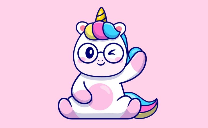 戴着眼镜可爱的独角兽矢量图形 Cute Unicorn Waving Hand And Wearing Glasses